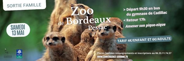 Prochaine SORTIE FAMILLE le samedi 13 Mai au Zoo de Bordeaux Pessac.

Informations & inscription au 06.33.11.74.57